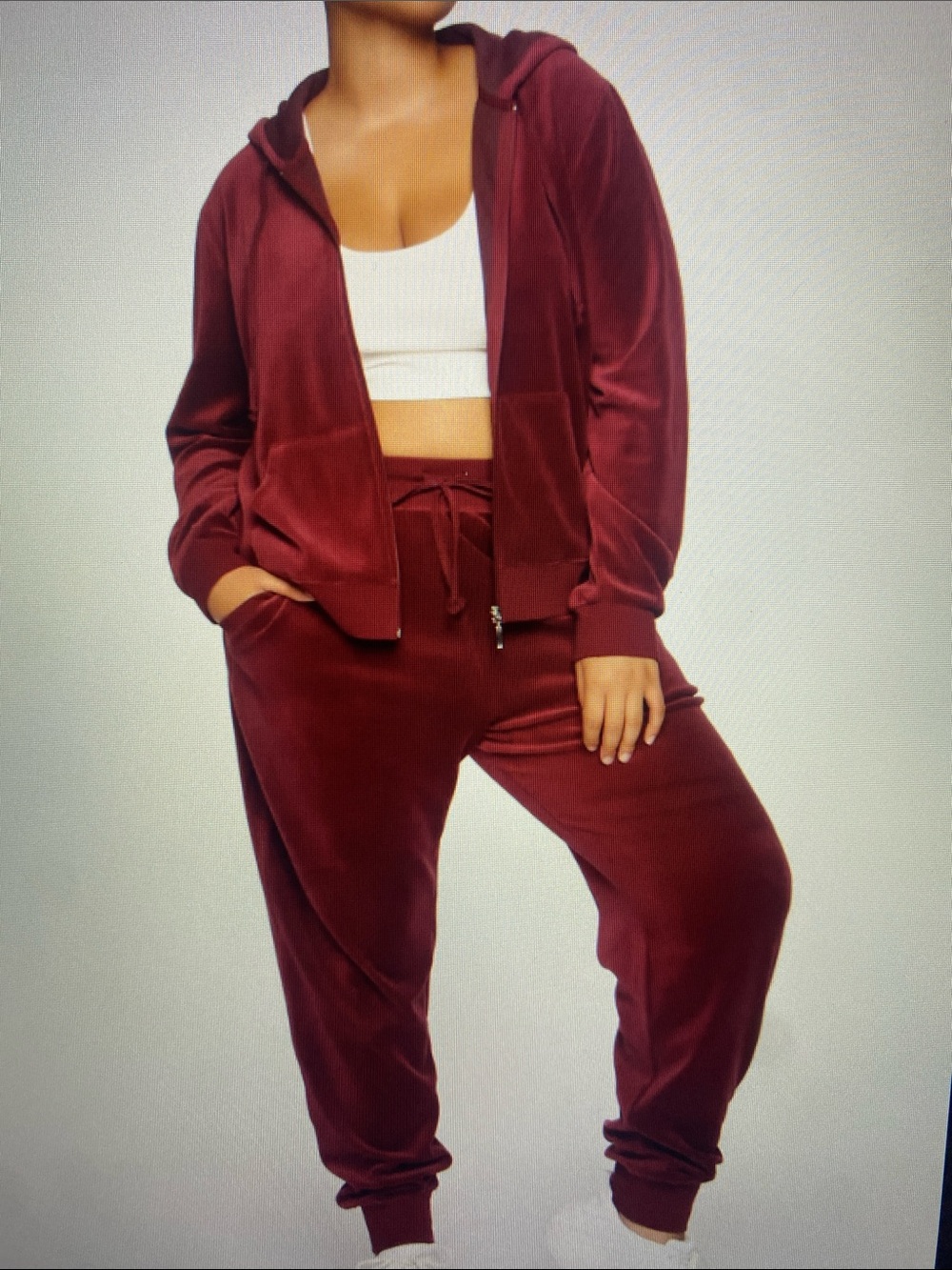 NWT Fashion Nova Women's Burgundy Velour Jogger Set